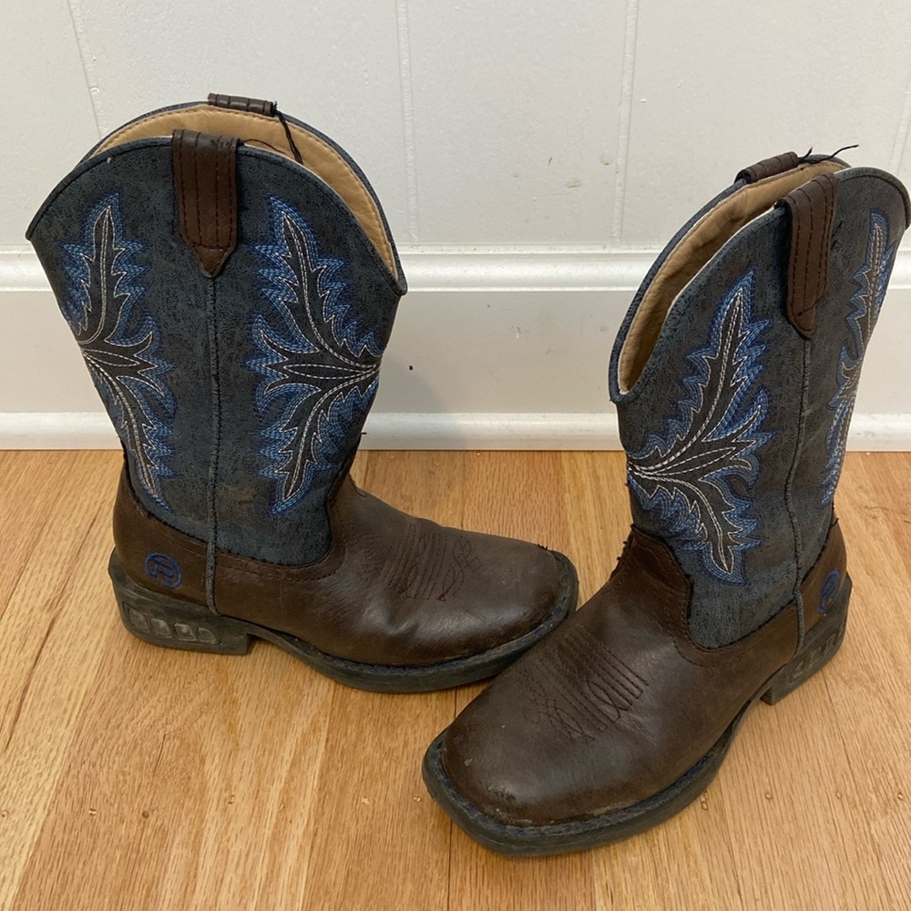 Boys 11 Roper Light Up Brown Blue Cowboy Boots